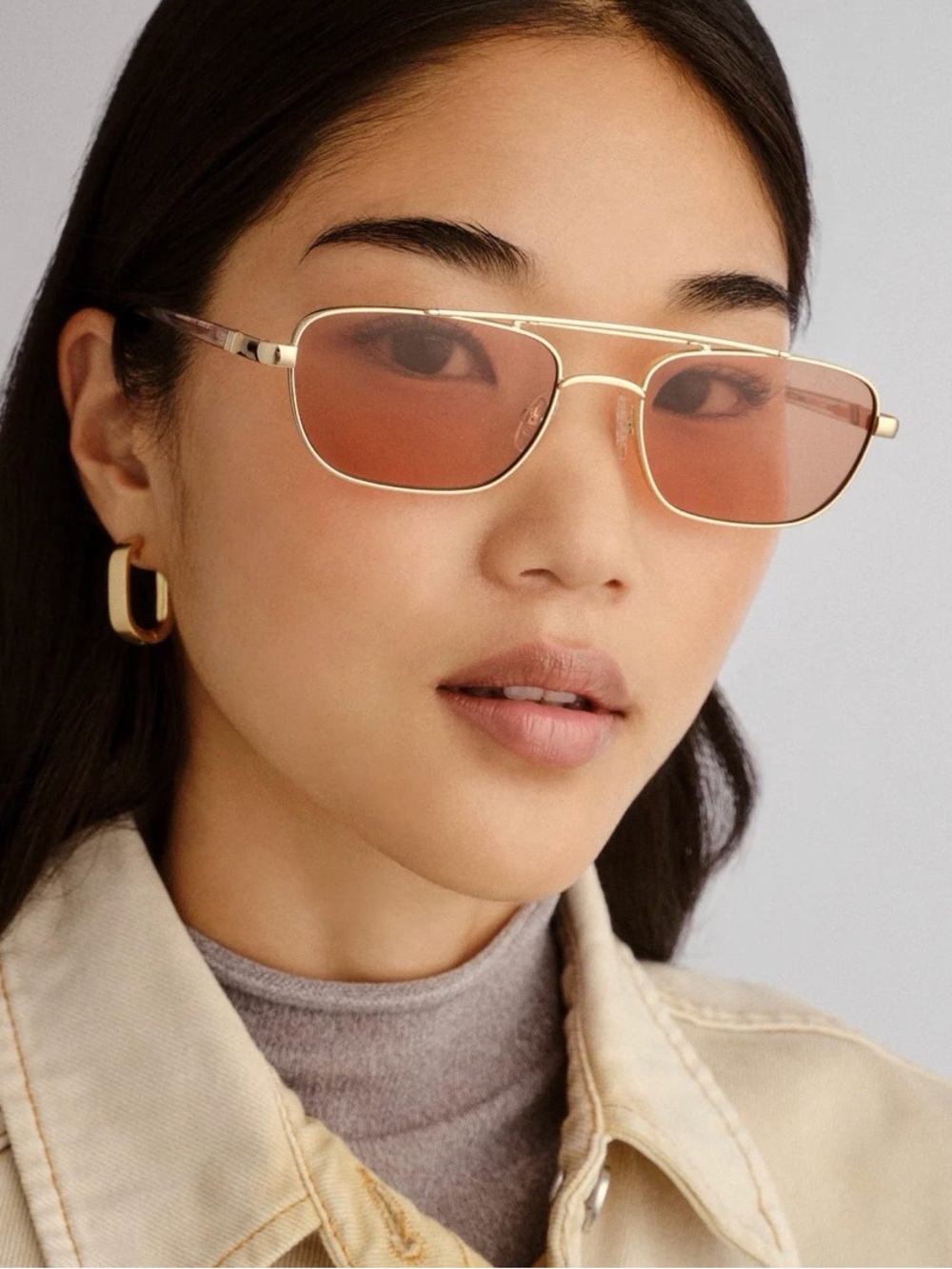 NWT Le Specs Le Mimi Aviators in Gold Cinnamon Tint